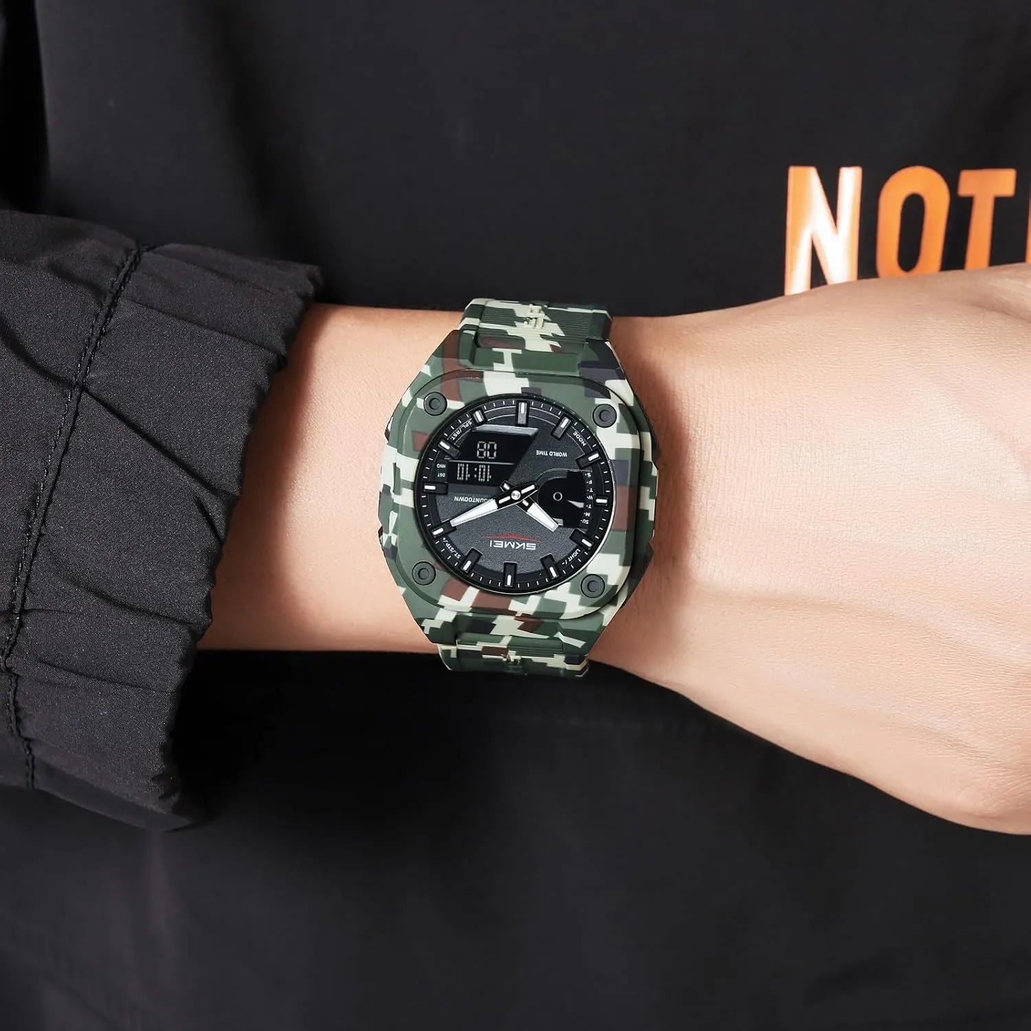 Date Display Alarm Fashion Casual Watch divorce provision gene for Hiking, Running, Fitness Gosasa Multi-Function Outdoor Sports Men's Watch Dual Time Square Dial 50M Waterproof Back Light 