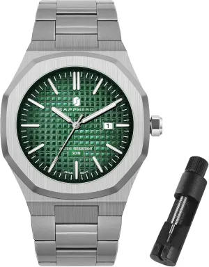 Date Elegant Mens,p-silvergreen SAPPHERO Men's Watch Octagonal homesteader Stainless Steel 30M Waterproof Luminous Wristwatch Luxury Analog Quartz Watch for Men with 