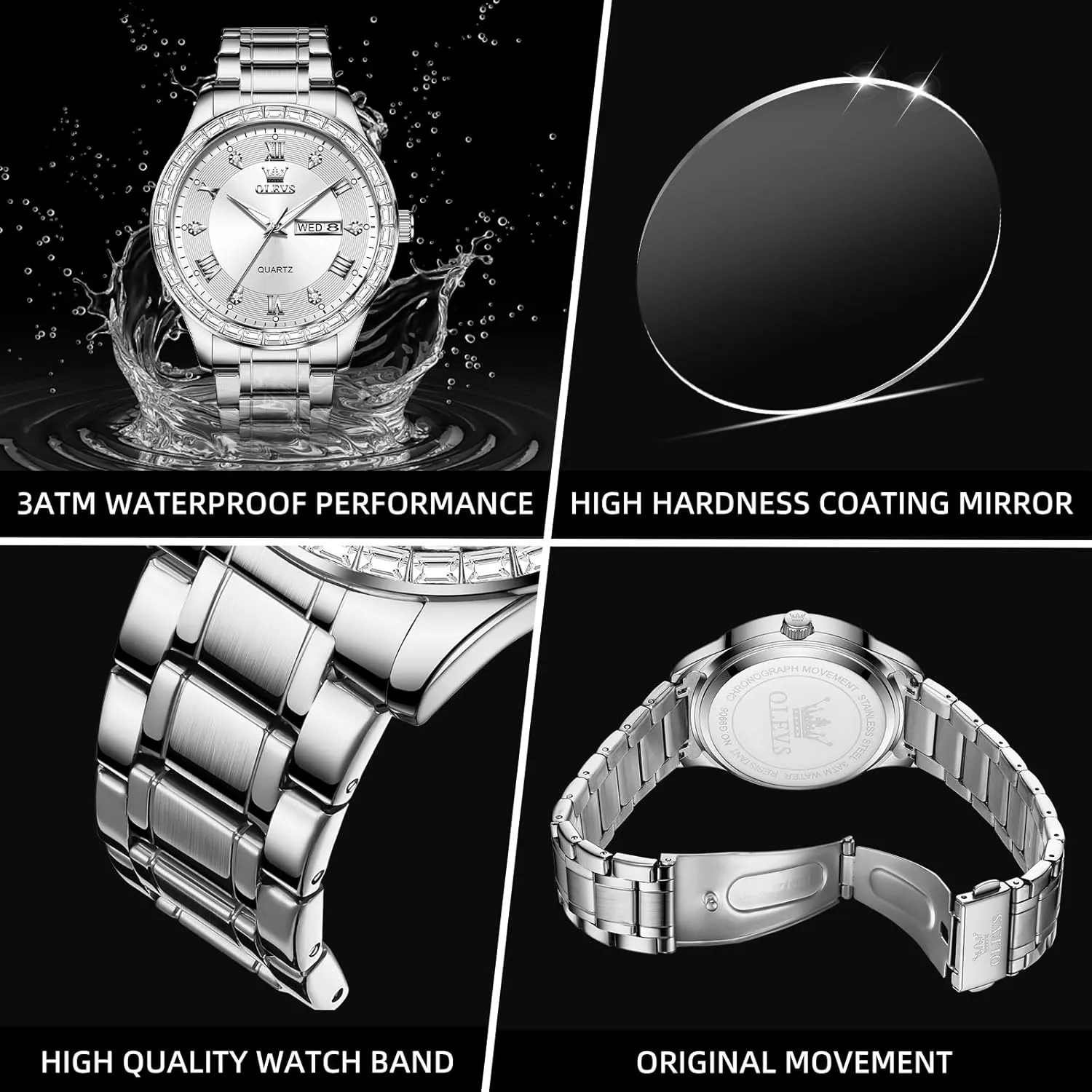Date Stainless Steel Men Quartz Watches Roman Dial Diamond Classic Business Male Wristwatch Waterproof Luminous linen whence post ammonia Calendar Reloj para Hombr(Gold/Black/Grey/White Dial) OLEVS Watches for Men with 