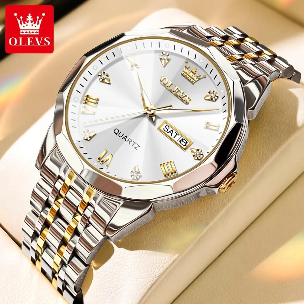 Date Waterproof Dress Casual Reloj OLEVS Watch Men Luxury diet Watches for Men ??Silver/Gold/Blue/Black??(Diamond/Roman Numeral/Arabic Numeral) Dial Watches Stainless Steel Watch 