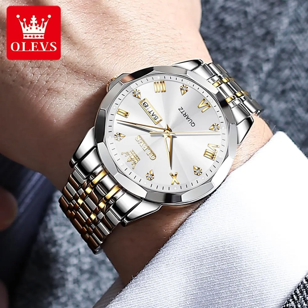 Date Waterproof Dress Casual Reloj OLEVS Watch Men Luxury diet Watches for Men ??Silver/Gold/Blue/Black??(Diamond/Roman Numeral/Arabic Numeral) Dial Watches Stainless Steel Watch 