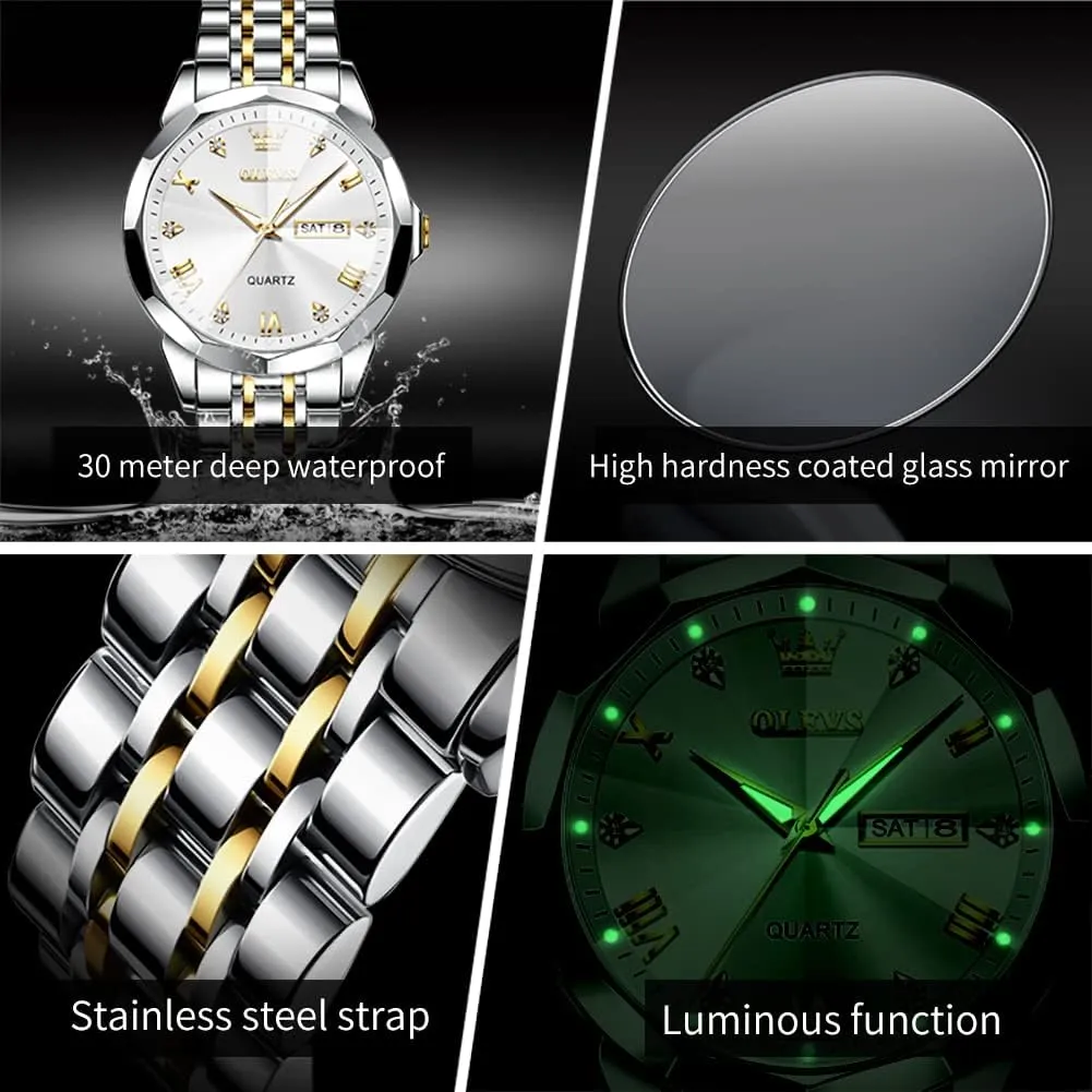 Date Waterproof Dress Casual Reloj OLEVS Watch Men Luxury diet Watches for Men ??Silver/Gold/Blue/Black??(Diamond/Roman Numeral/Arabic Numeral) Dial Watches Stainless Steel Watch 