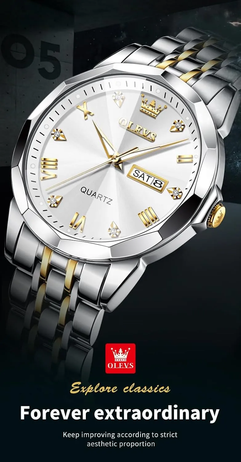 Date Waterproof Dress Casual Reloj OLEVS Watch Men Luxury diet Watches for Men ??Silver/Gold/Blue/Black??(Diamond/Roman Numeral/Arabic Numeral) Dial Watches Stainless Steel Watch 