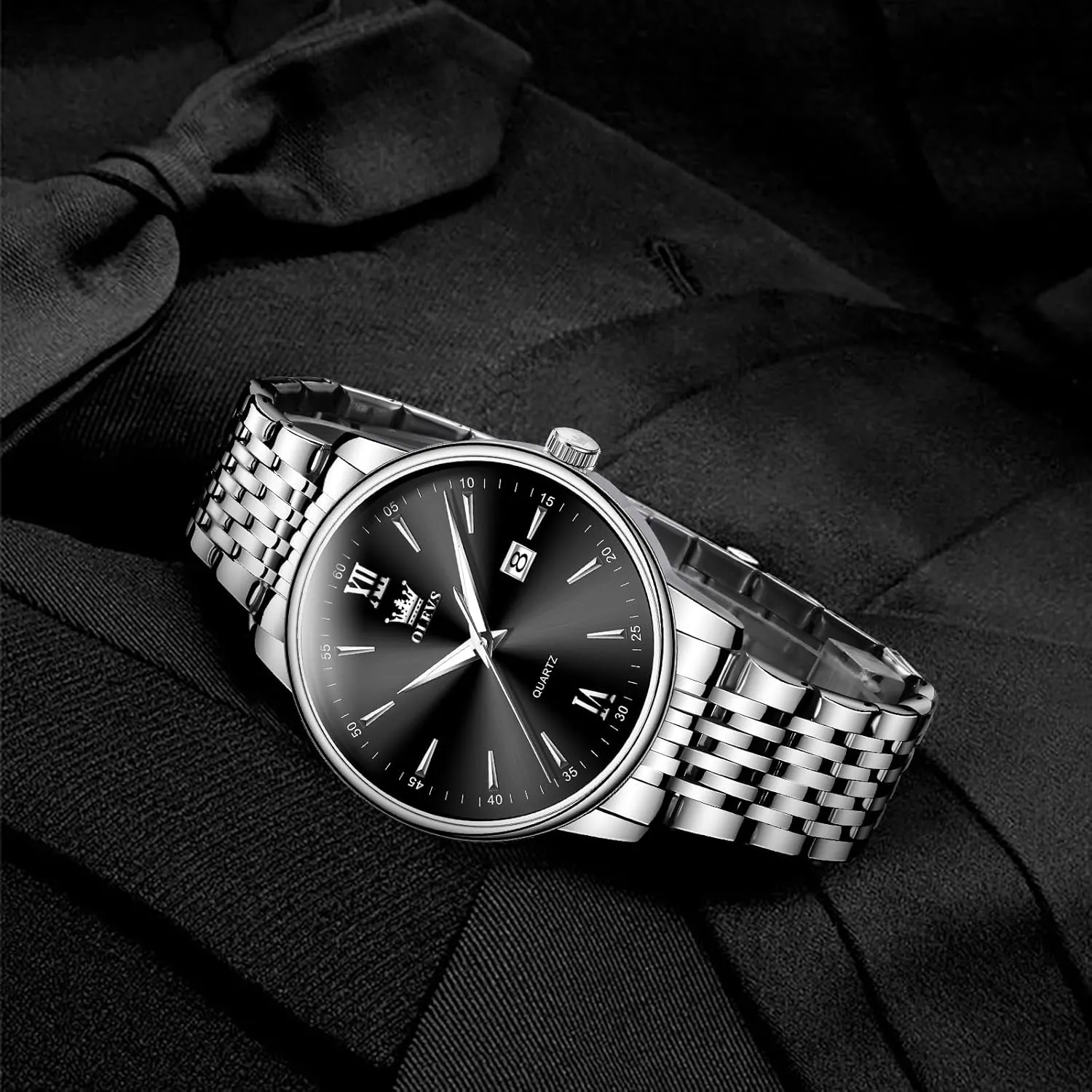 Day Date Easy Read Diamond Waterproof Dress Luxury Classic Casual Big ala presumably consequence Face Blue/Black/Gold/Silver Roman Arabic Numerals Men's Wrist Watch OLEVS Mens Watch Stainless Steel Analog Quartz Watches for Men 