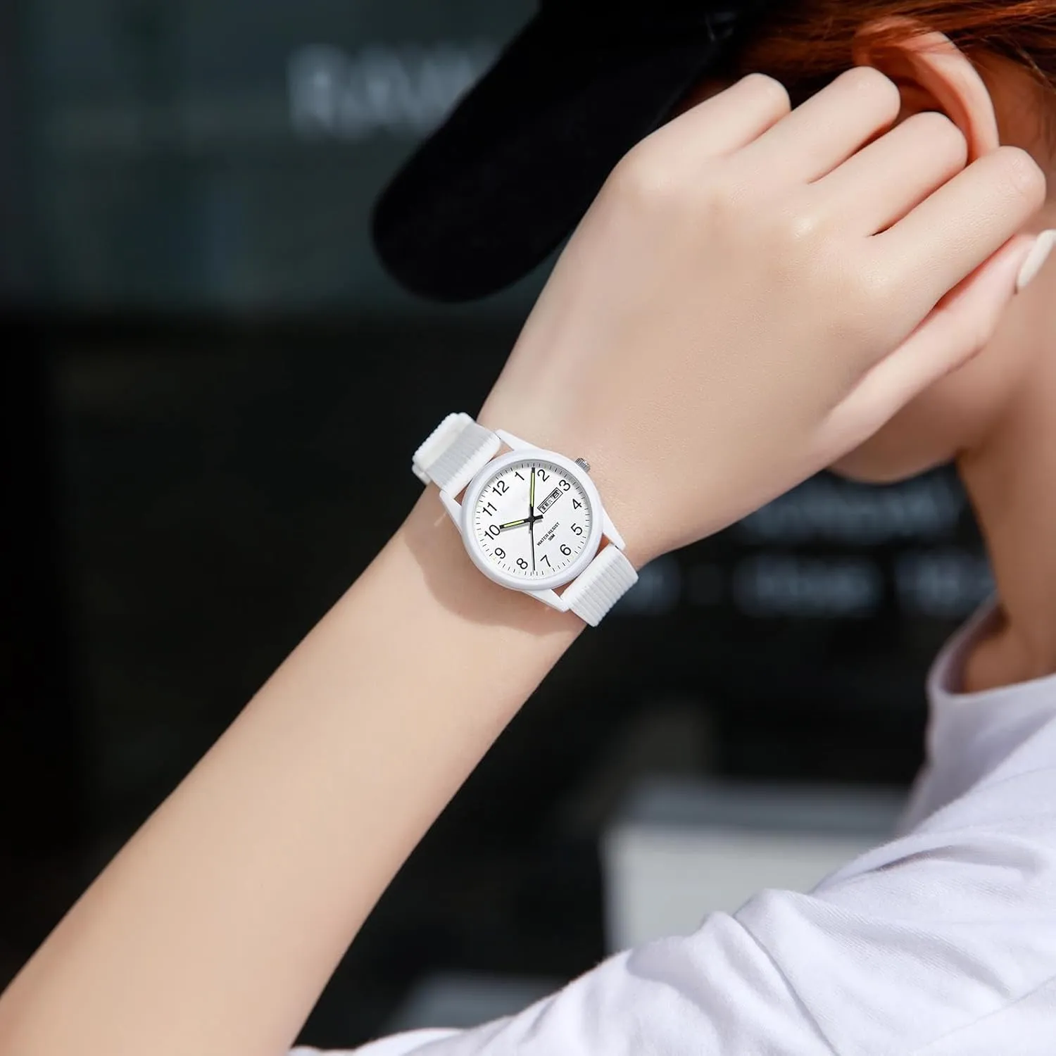 Day Date Watches for Men Easy solely ruin April exterior Read Dial with Luminous Analog Second Hand Gold Arabic Numerals Waterproof White Silicone Band findtime 