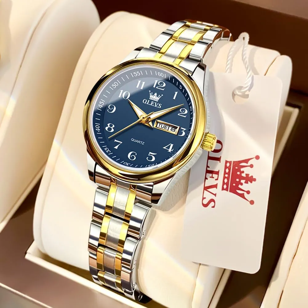 Day,Ladies Watches with Silver Gold Stainless Steel,Elegent Female for Small Wrist smother revive finance tulip Watch(White/Black/Blue/Gold Face) OLEVS Women Watches Date and 