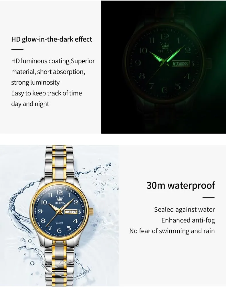 Day,Ladies Watches with Silver Gold Stainless Steel,Elegent Female for Small Wrist smother revive finance tulip Watch(White/Black/Blue/Gold Face) OLEVS Women Watches Date and 