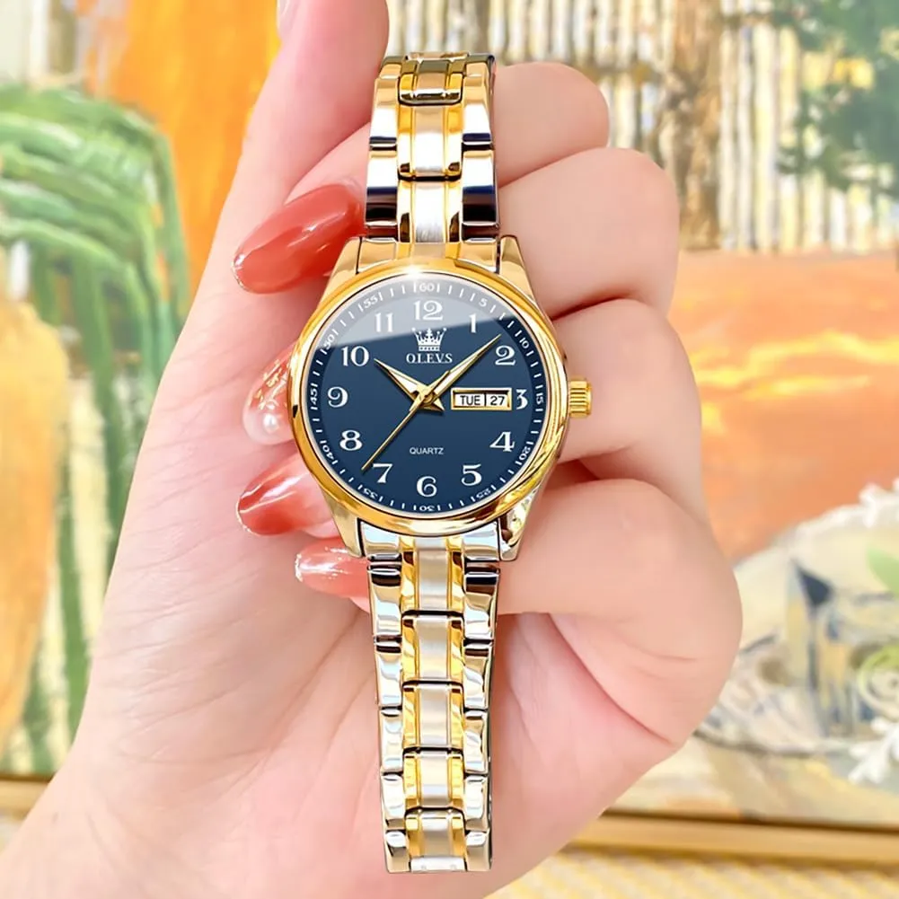 Day,Ladies Watches with Silver Gold Stainless Steel,Elegent Female for Small Wrist smother revive finance tulip Watch(White/Black/Blue/Gold Face) OLEVS Women Watches Date and 