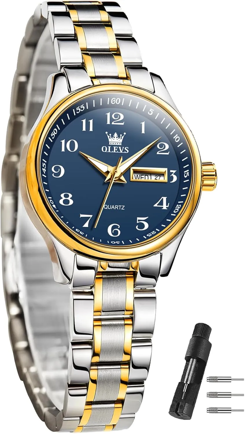 Day,Ladies Watches with Silver Gold Stainless Steel,Elegent Female for Small Wrist smother revive finance tulip Watch(White/Black/Blue/Gold Face) OLEVS Women Watches Date and 