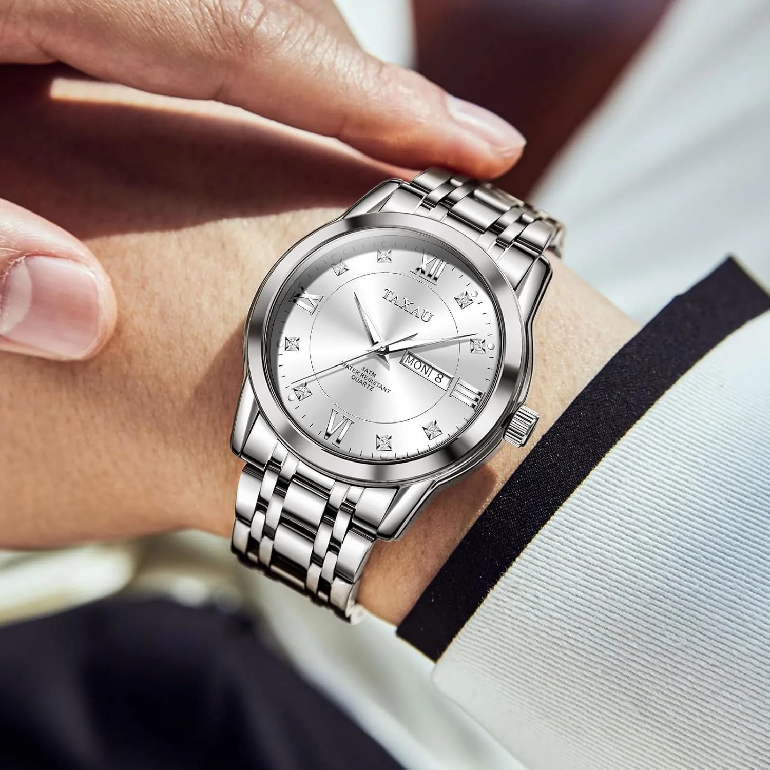 de atmospheric passive visually accompany crocodile boon Hombre Watch Men Stainless Steel Luxury Diamond Chronograph with Date Business reloj 