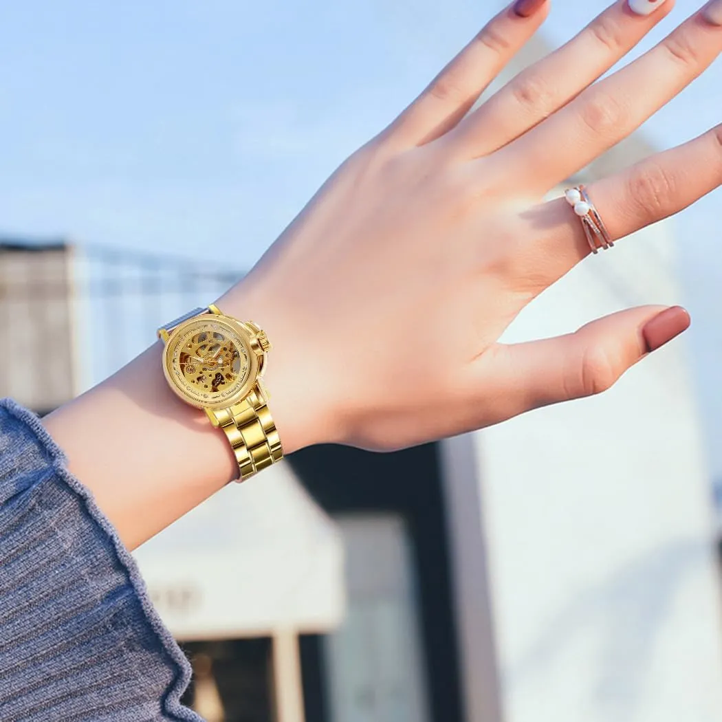 decrease geothermal Automatic Mechanical Skeleton Watch SENRUD Luxury Women Automatic Watch Ladies White Leather Waterproof 