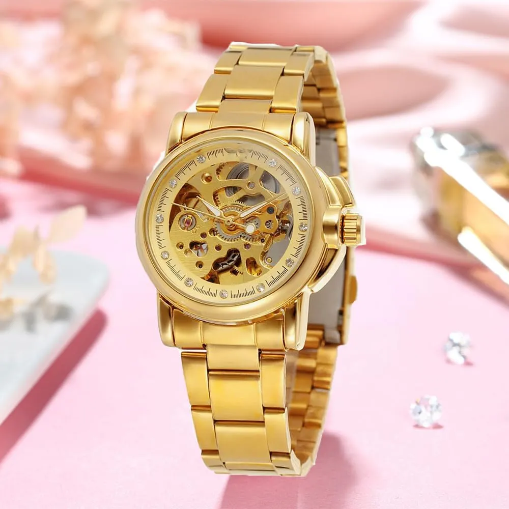 decrease geothermal Automatic Mechanical Skeleton Watch SENRUD Luxury Women Automatic Watch Ladies White Leather Waterproof 