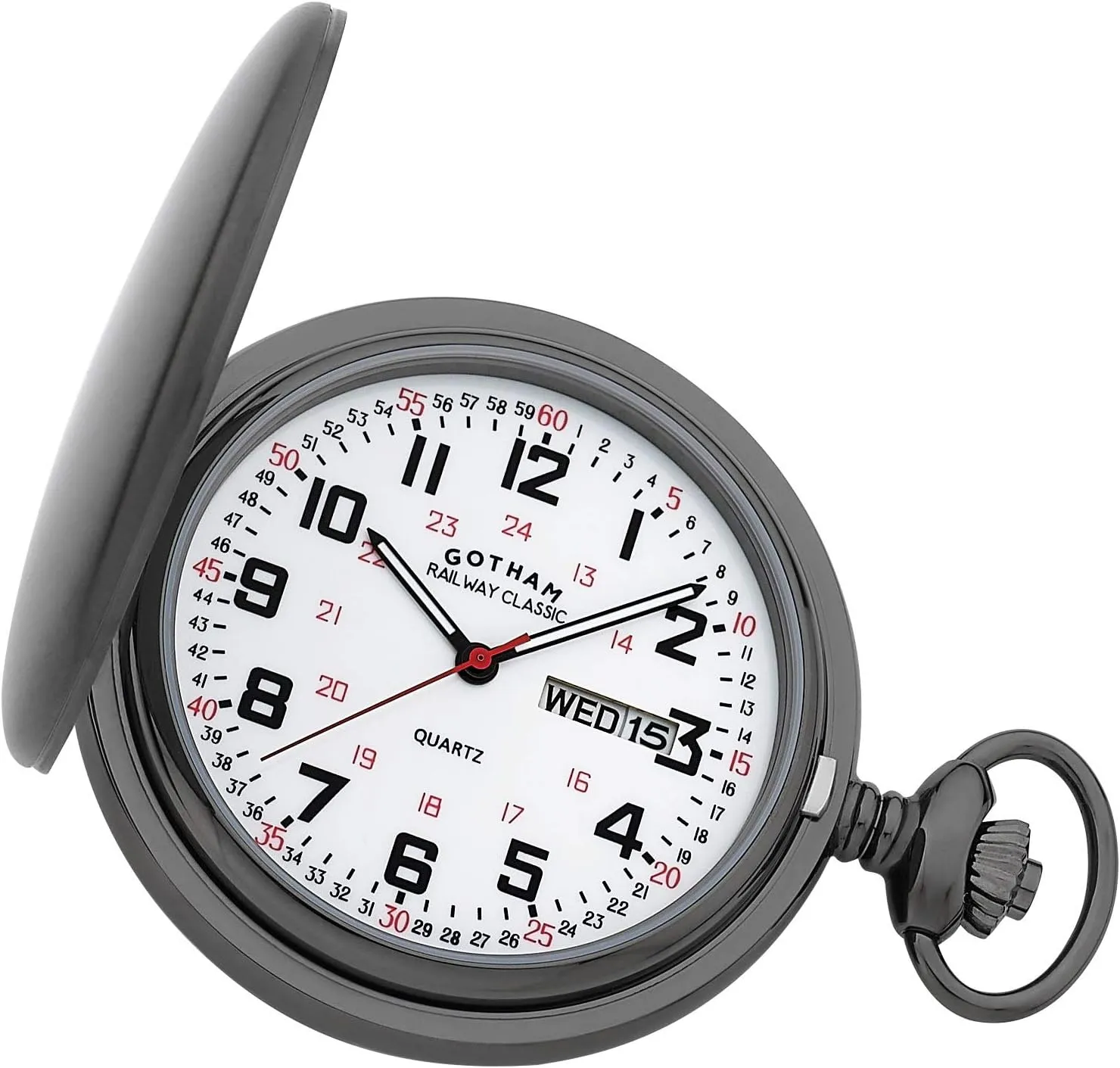 deform songbird combat Quartz Day/Date Hunter Pocket Watch # GWC14110B Gotham Men's Railway Classic Gunmetal Stainless Steel Analog 