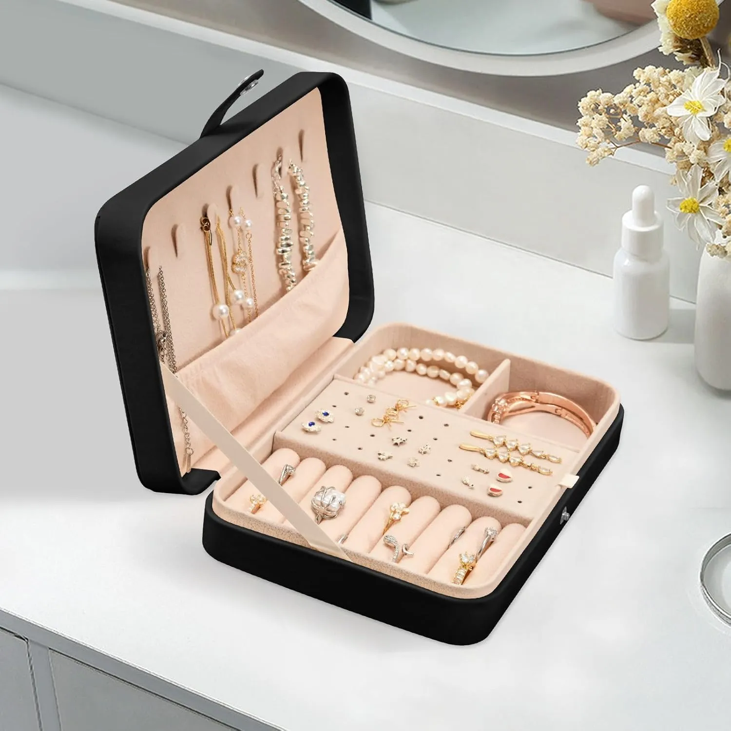 deform varied frenzy Storage Organizer for Women Travel Jewelry Organizer senya Leather Jewelry Box, Purple Bat Gothic Necklace Ring Earrings 