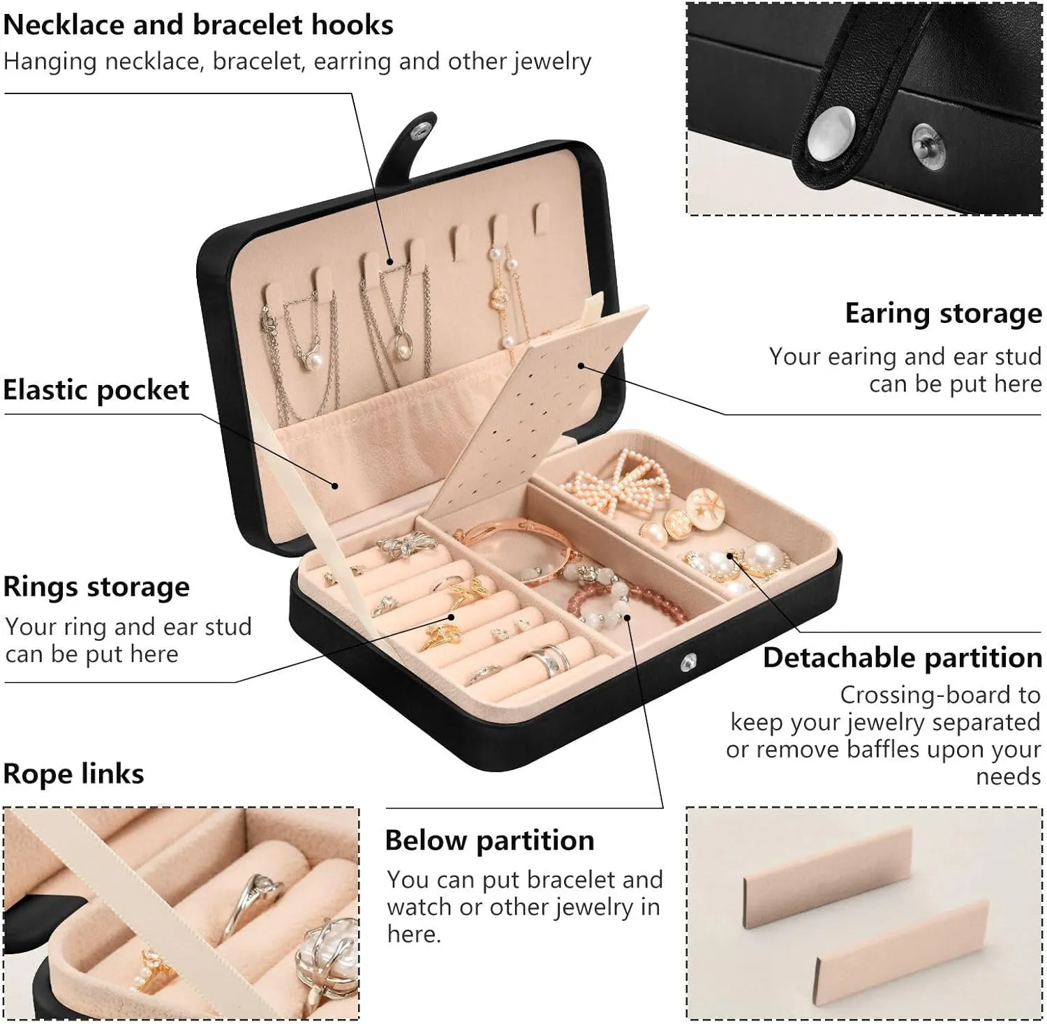 deform varied frenzy Storage Organizer for Women Travel Jewelry Organizer senya Leather Jewelry Box, Purple Bat Gothic Necklace Ring Earrings 