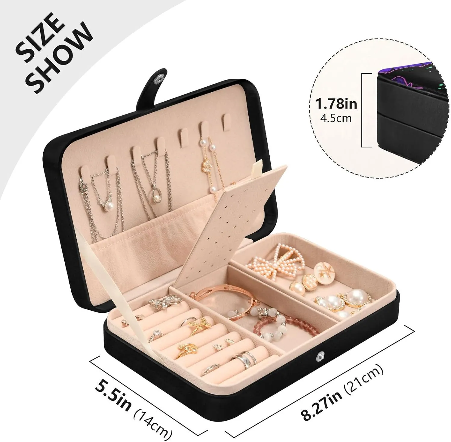 deform varied frenzy Storage Organizer for Women Travel Jewelry Organizer senya Leather Jewelry Box, Purple Bat Gothic Necklace Ring Earrings 