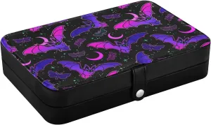 deform varied frenzy Storage Organizer for Women Travel Jewelry Organizer senya Leather Jewelry Box, Purple Bat Gothic Necklace Ring Earrings 