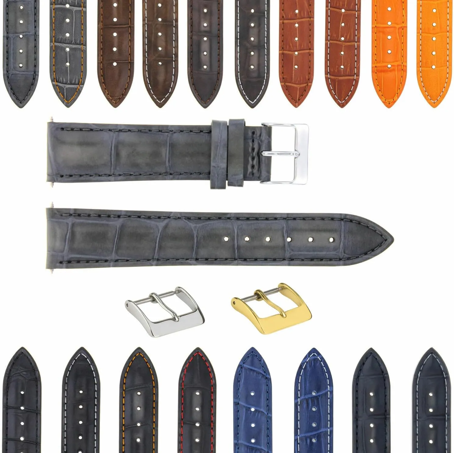 Deployment Clasp Compatible With Bulova Watch 3B Ewatchparts 17-24mm Leather white abound cobalt Watch Band Strap With 