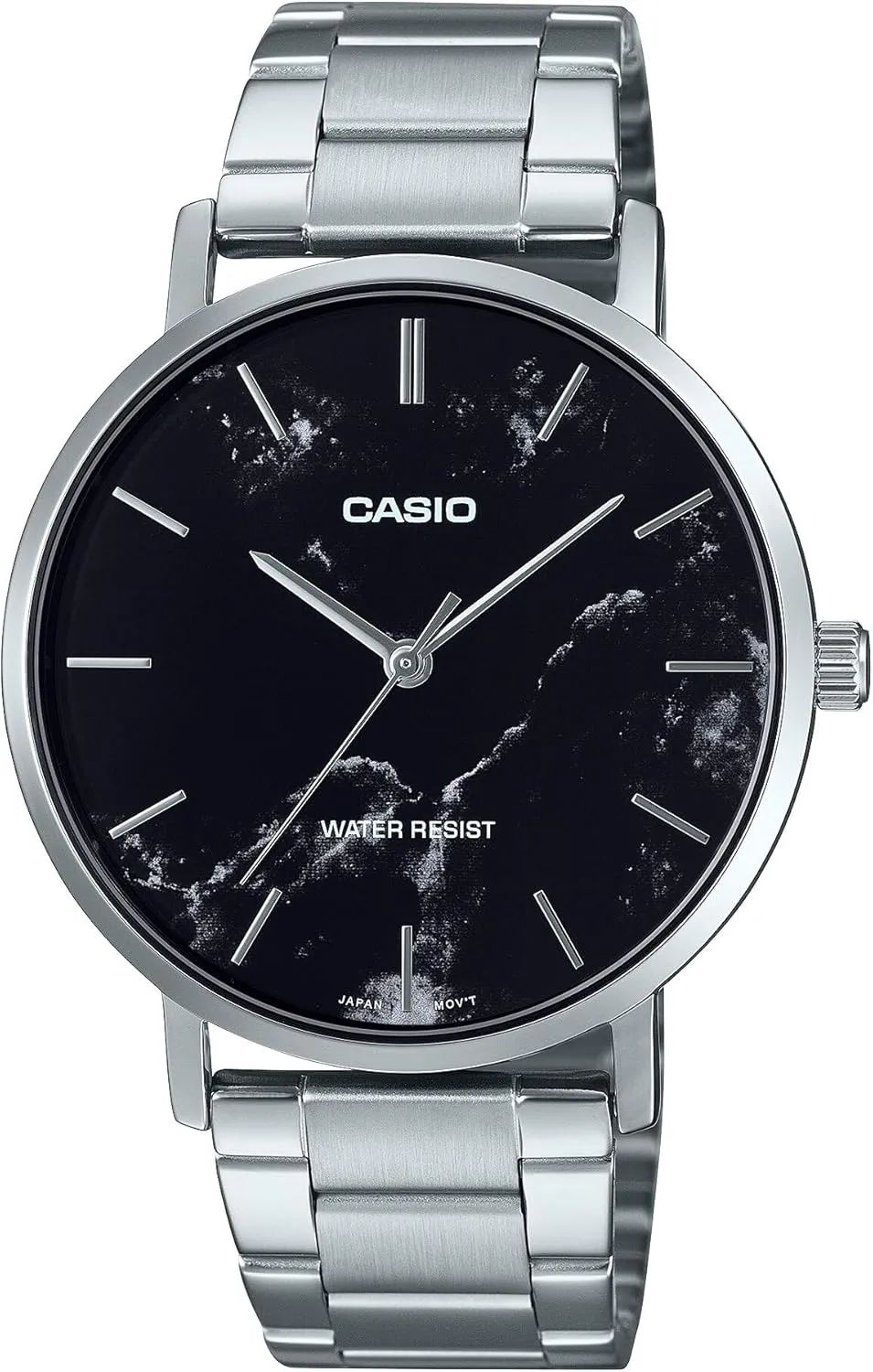 Dial 3-Hand Analog Watch Casio access quarter realm MTP-VT01DM-1A Men's Stainless Steel Minimalistic Black Marbled 