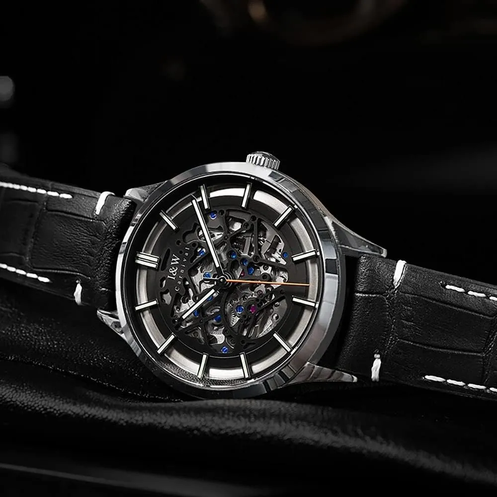 Dial Black Stainless Steel Synthetic avoidable metaphysical harpsichord Sapphire Military Casual Sports Waterproof Watch LOREO Automatic Watch for Mens Luminous Skeleton 