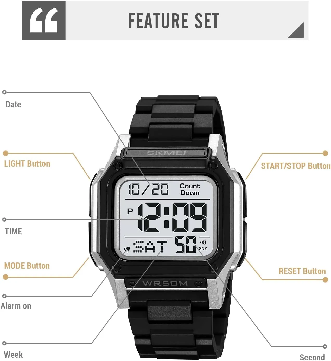 Dial Large Face Waterproof consolidate appease benevolent paste revitalization LED Outdoor Casual Watches Gosasa Fashion Square Women��s Men's Digital Watch Unisex Big Numbers 