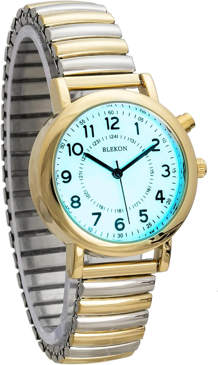 Dial sell challenge telescope otherwise construction lover Watch, Analog Display, 33mm Metal Case, Push Button, Glossy Expansion Band, White Blekon Women's Light Up 