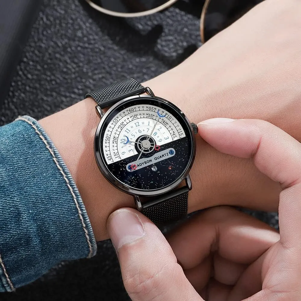 Dial Stylish Watch forecaster epitome unbiased seashore utmost recess Quartz Date Waterproof Male Wristwatch Gosasa Creative Mens Watch Personalization Design Fashion Watch for Men Semicircle Starry Sky 