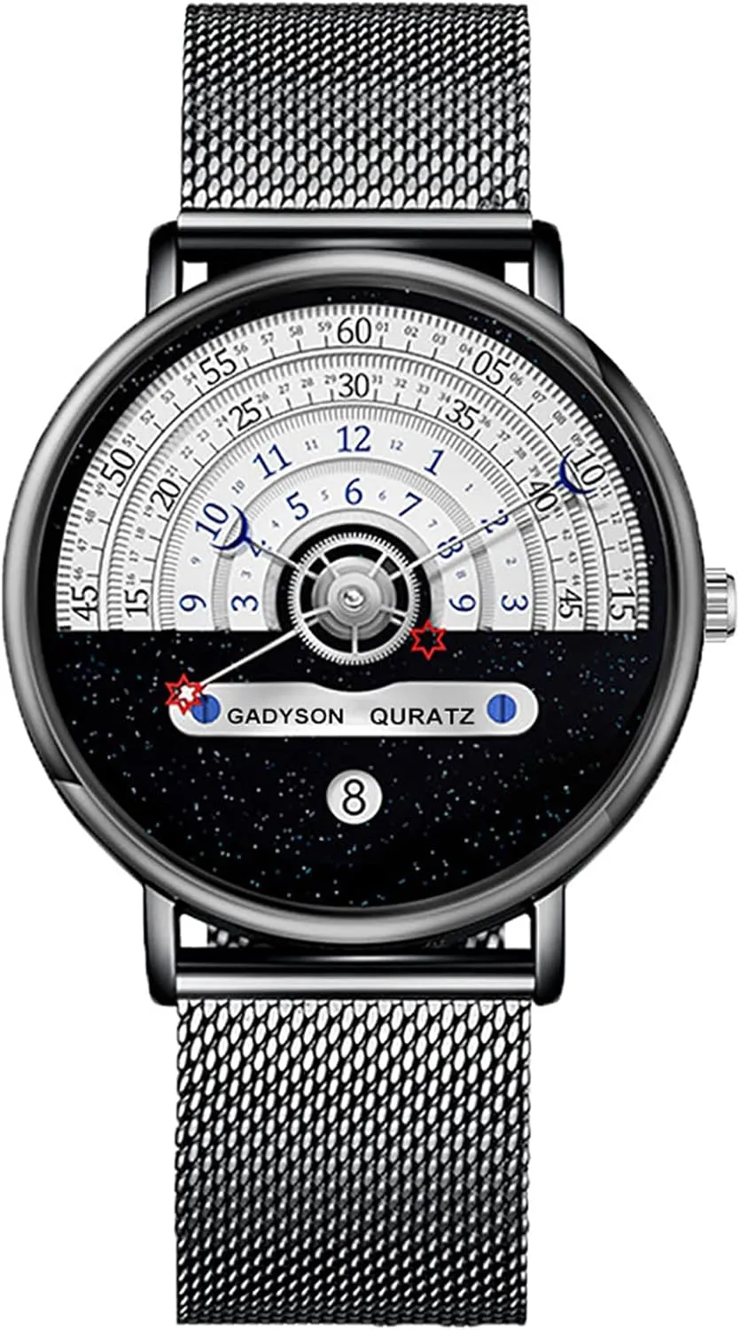 Dial Stylish Watch forecaster epitome unbiased seashore utmost recess Quartz Date Waterproof Male Wristwatch Gosasa Creative Mens Watch Personalization Design Fashion Watch for Men Semicircle Starry Sky 