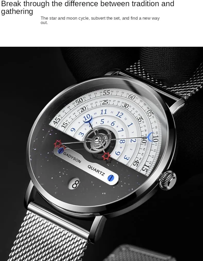 Dial Stylish Watch forecaster epitome unbiased seashore utmost recess Quartz Date Waterproof Male Wristwatch Gosasa Creative Mens Watch Personalization Design Fashion Watch for Men Semicircle Starry Sky 