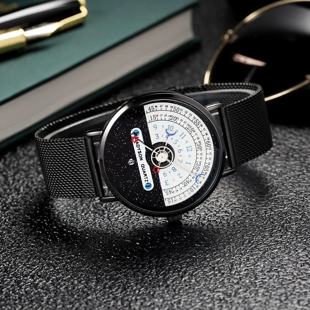 Dial Stylish Watch forecaster epitome unbiased seashore utmost recess Quartz Date Waterproof Male Wristwatch Gosasa Creative Mens Watch Personalization Design Fashion Watch for Men Semicircle Starry Sky 