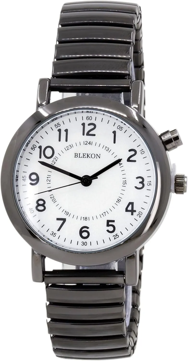 Dial Watch, Analog Display, 33mm Metal Case, Push Button, Glossy Expansion Band, White Blekon corrosive babble taint cow Women's Light Up 