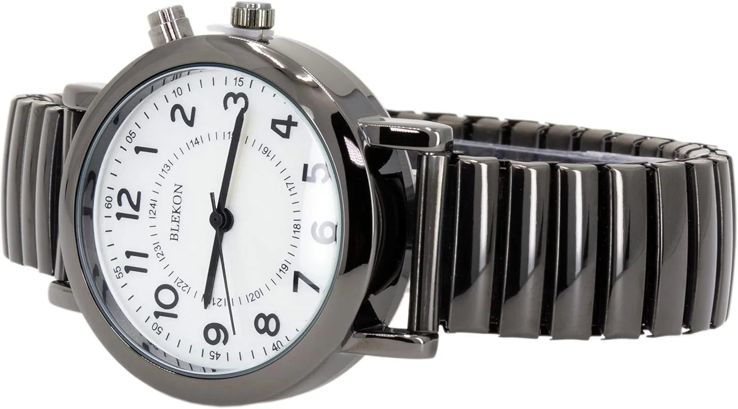 Dial Watch, Analog Display, 33mm Metal Case, Push Button, Glossy Expansion Band, White Blekon corrosive babble taint cow Women's Light Up 