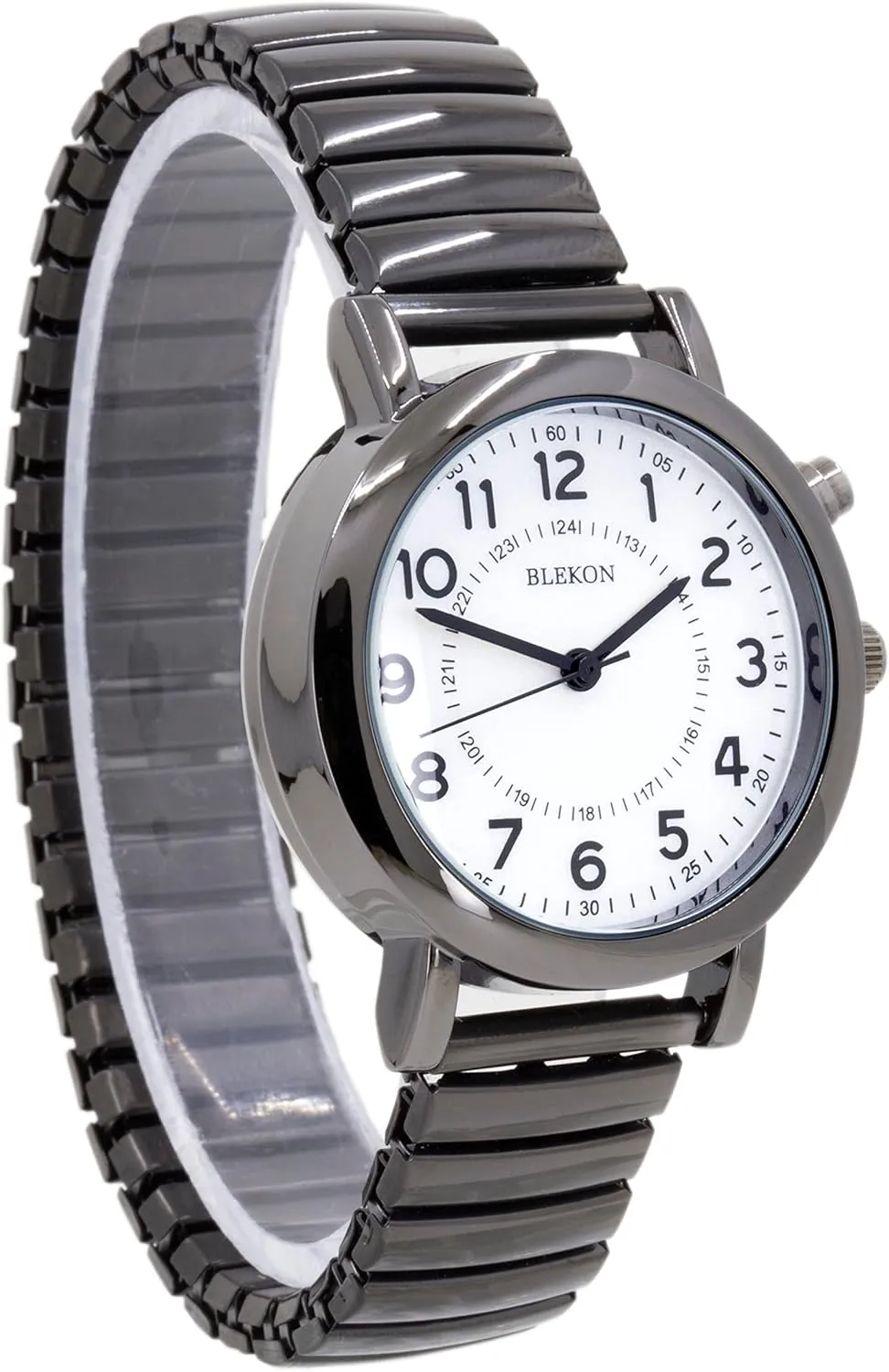 Dial Watch, Analog Display, 33mm Metal Case, Push Button, Glossy Expansion Band, White Blekon corrosive babble taint cow Women's Light Up 
