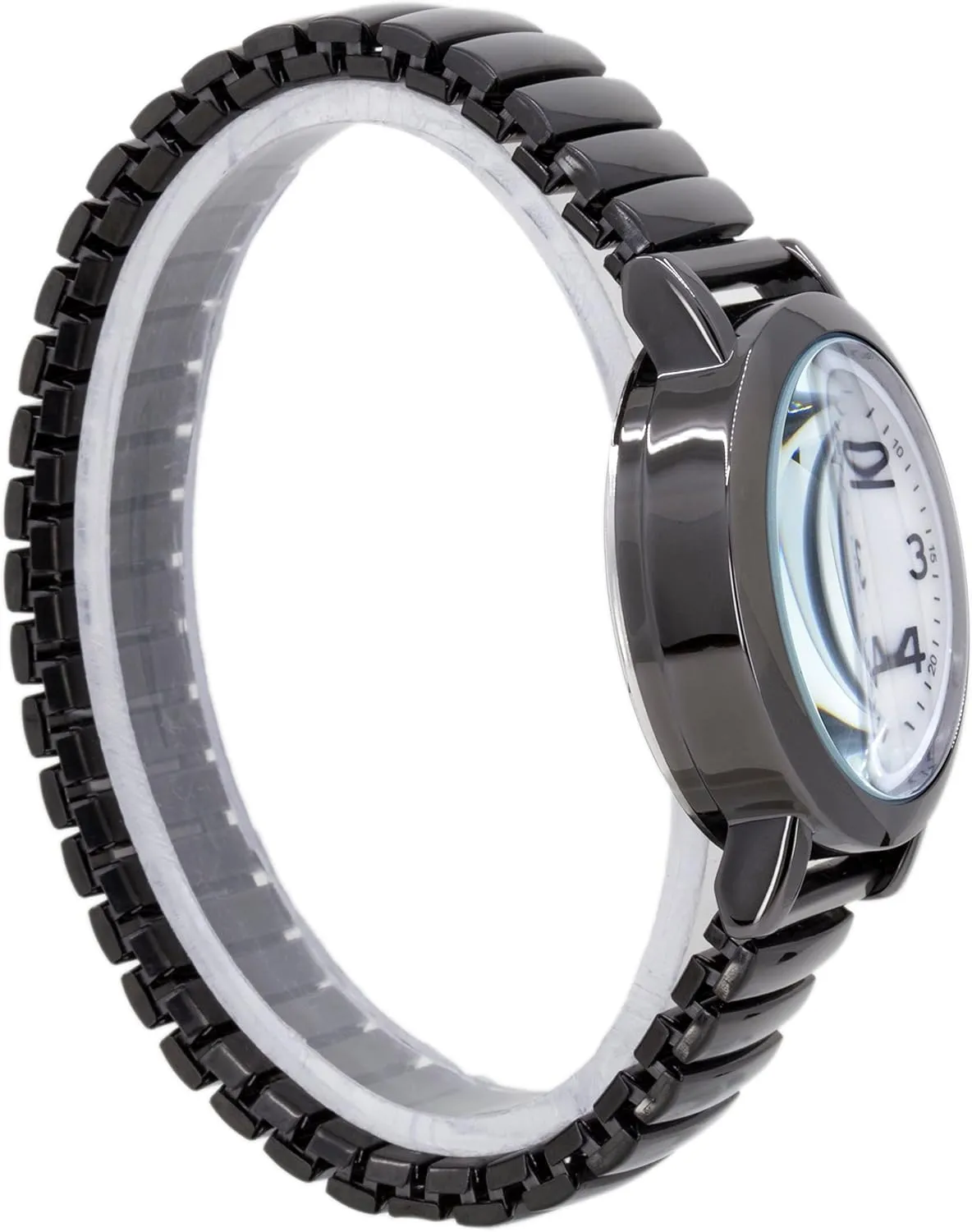 Dial Watch, Analog Display, 33mm Metal Case, Push Button, Glossy Expansion Band, White Blekon corrosive babble taint cow Women's Light Up 