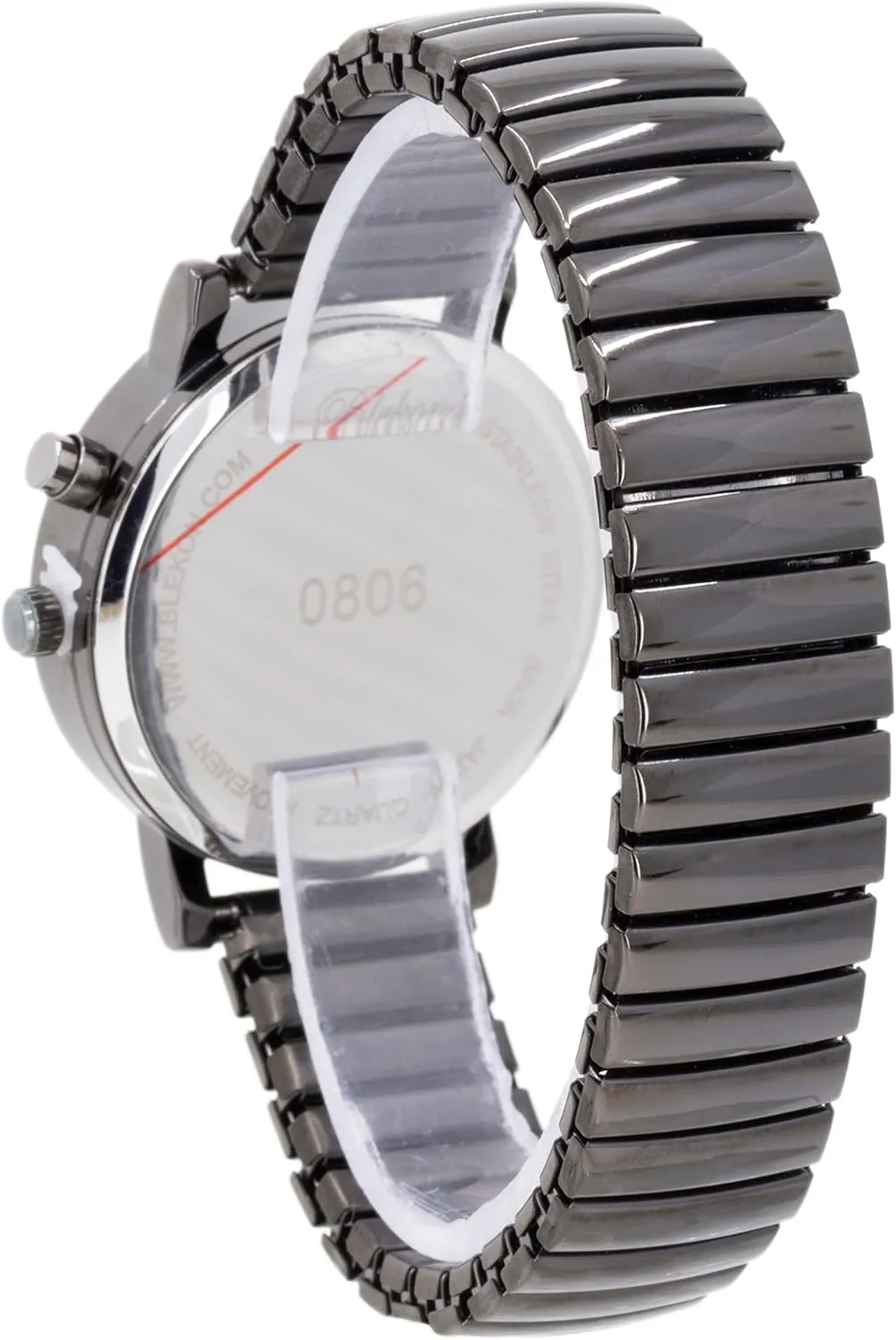Dial Watch, Analog Display, 33mm Metal Case, Push Button, Glossy Expansion Band, White Blekon corrosive babble taint cow Women's Light Up 