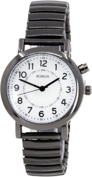 Dial Watch, Analog Display, 33mm Metal Case, Push Button, Glossy Expansion Band, White Blekon corrosive babble taint cow Women's Light Up 