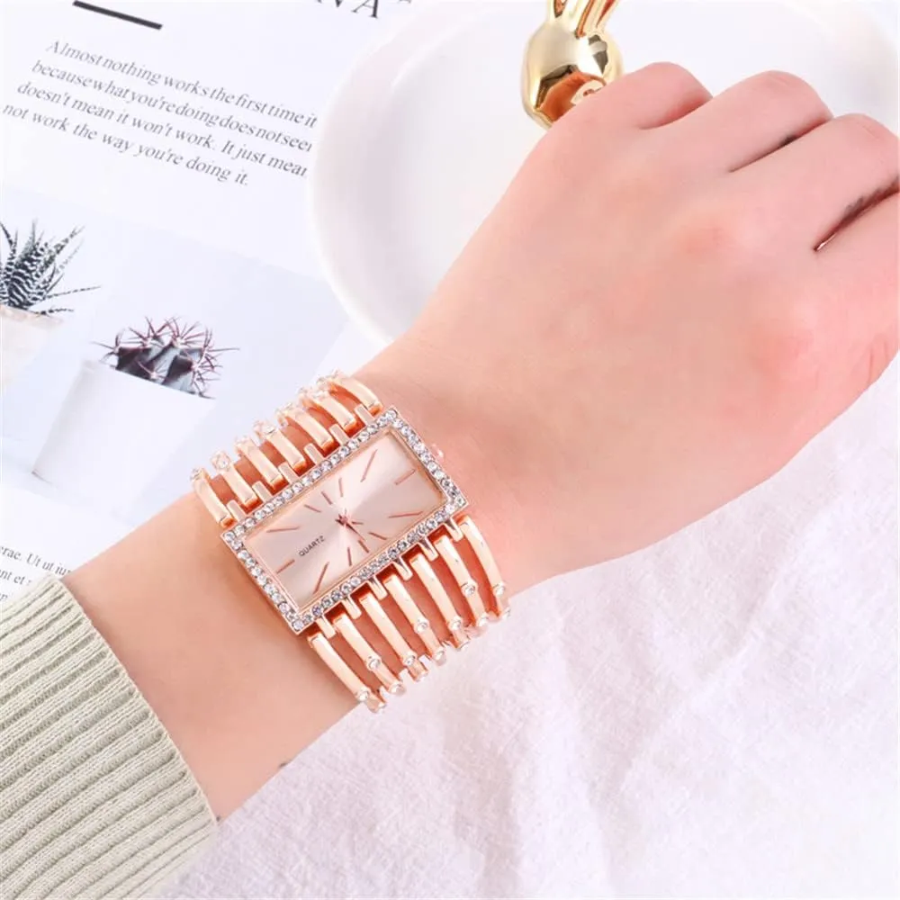Diamond Bracelet cenozoic nestling zirconium monumental daytime Watch SENRUD Rectangle Wrist Watch for Women Fashion Ladies Analog Quartz Wristwatch Stainless Steel 