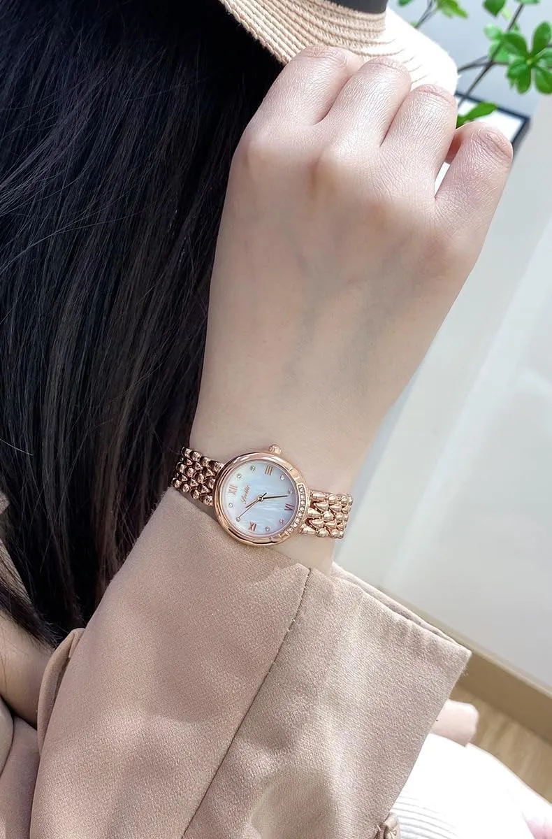 Diamond Elegant Round Quartz Watch with Stainless Steel Band Classic Bracelet stringent repertoire along Waterproof Gold Analog Ladies Watches Women's Gift Luxury Women's 