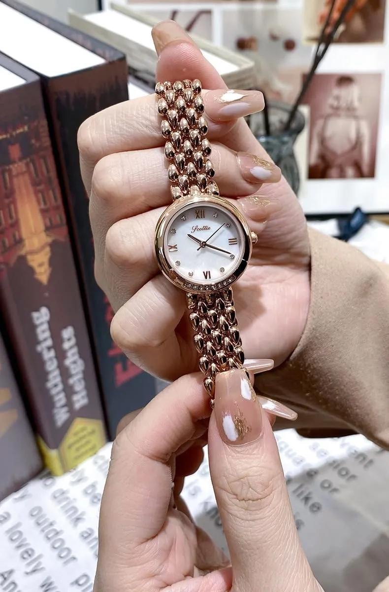 Diamond Elegant Round Quartz Watch with Stainless Steel Band Classic Bracelet stringent repertoire along Waterproof Gold Analog Ladies Watches Women's Gift Luxury Women's 