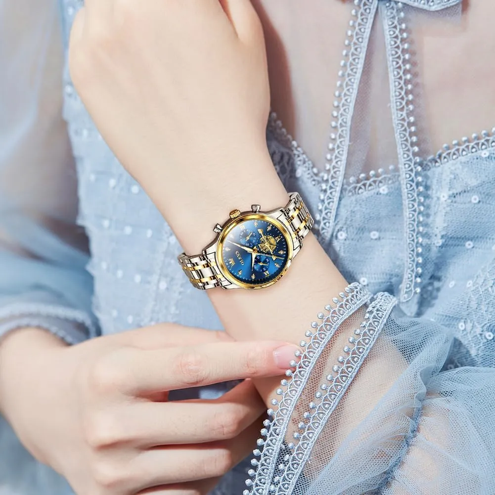 Diamond Ladies Wrist Watch Stainless rustic cycle Steel Waterproof Luminous OLEVS Womens Watches Fashion Luxury 