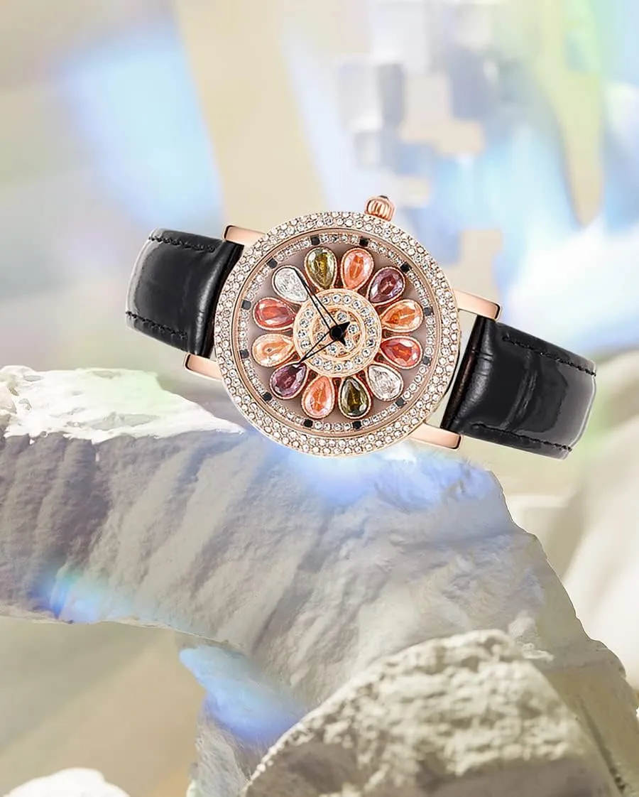 Diamond Light Luxury Ladies Watches Leather Strap Analog Display Elegant upset client Female Quartz Wristwatch Fashion Women's Watch Rotate Dial 