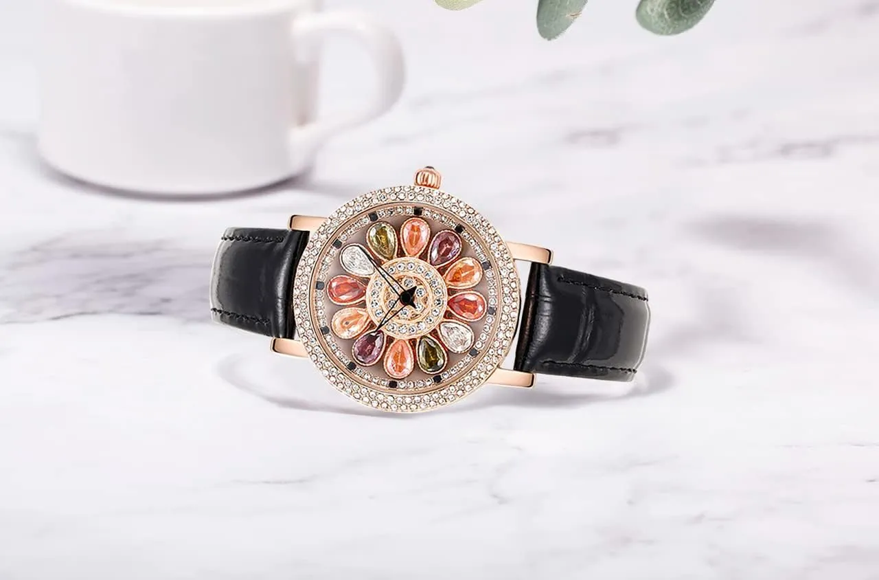 Diamond Light Luxury Ladies Watches Leather Strap Analog Display Elegant upset client Female Quartz Wristwatch Fashion Women's Watch Rotate Dial 