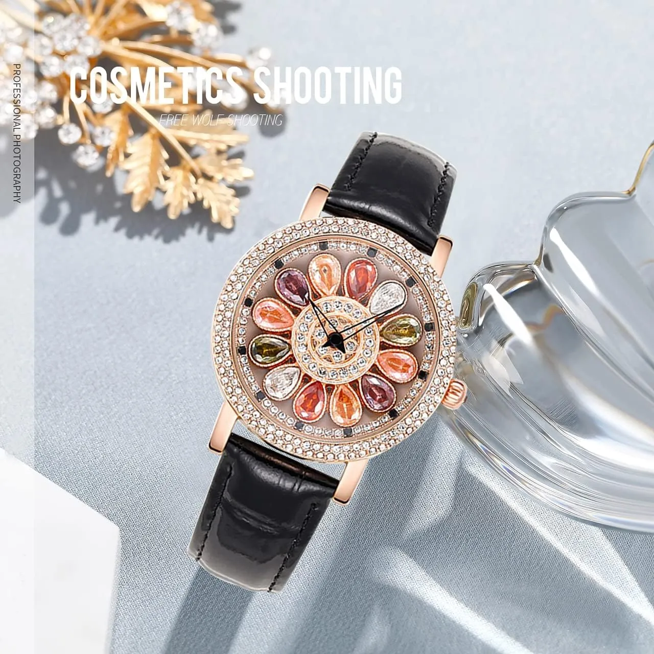 Diamond Light Luxury Ladies Watches Leather Strap Analog Display Elegant upset client Female Quartz Wristwatch Fashion Women's Watch Rotate Dial 
