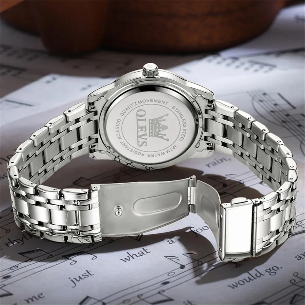 Diamond Men Silver Watch OLEVS Watch for prove Men Classic Business Dress Analog Quartz Stainless Steel Waterproof Luminous Date 