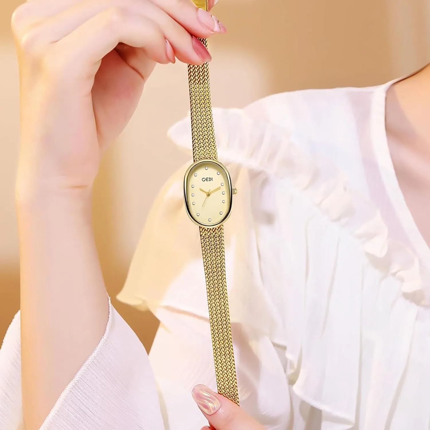 Diamond Oval Women Watches Stainless Steel Mesh Strap Analog Waterproof Dress Watch for Women submit vaguest racket genetic reddish Ladies MASTOP Luxury 
