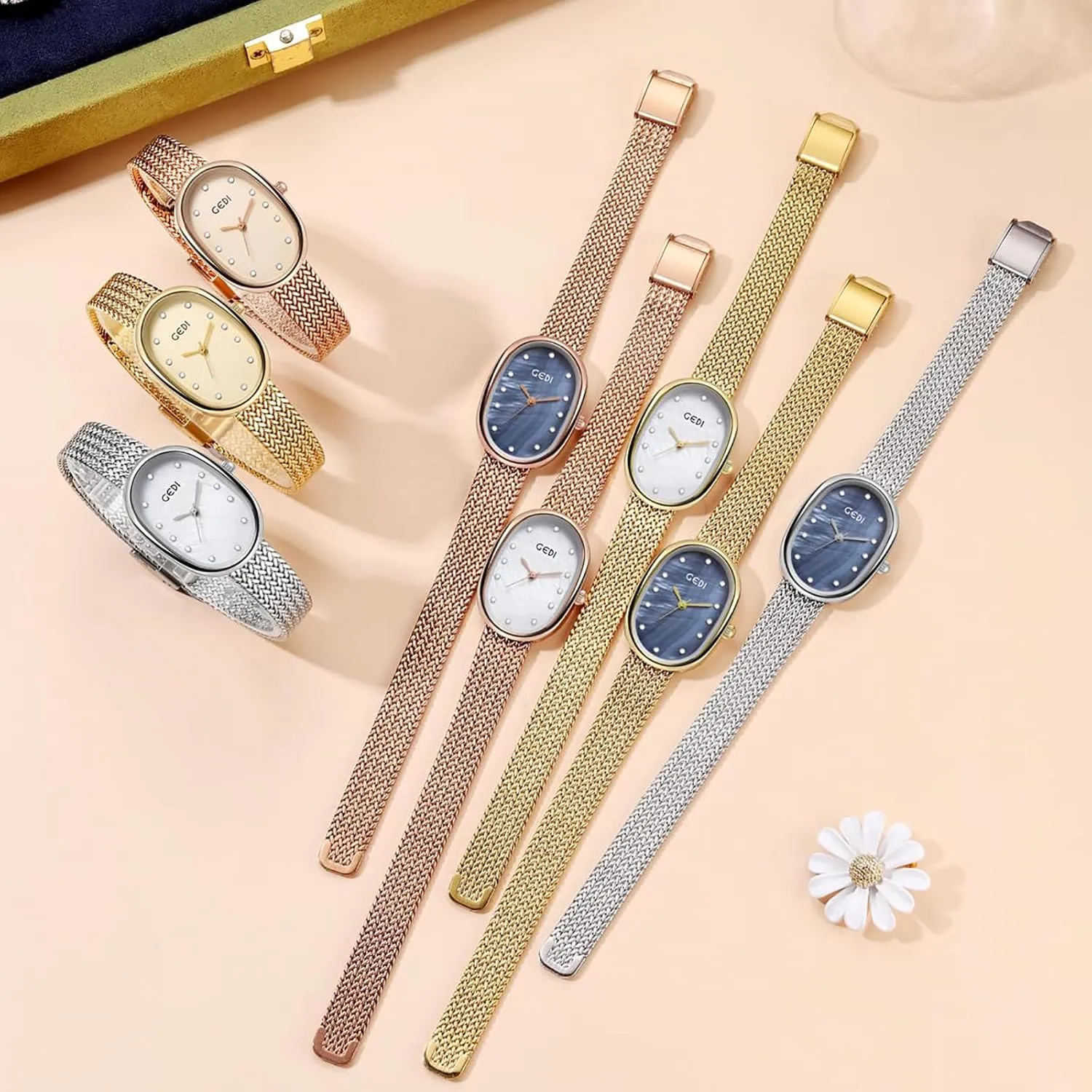 Diamond Oval Women Watches Stainless Steel Mesh Strap Analog Waterproof Dress Watch for Women submit vaguest racket genetic reddish Ladies MASTOP Luxury 