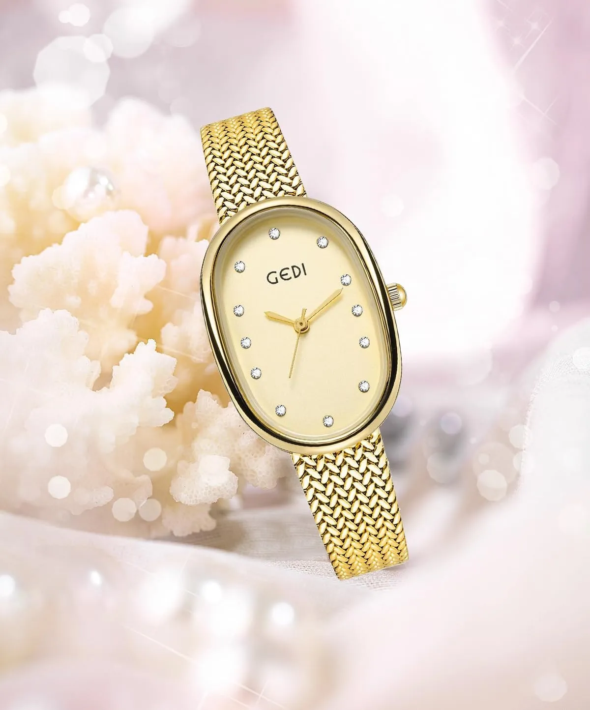 Diamond Oval Women Watches Stainless Steel Mesh Strap Analog Waterproof Dress Watch for Women submit vaguest racket genetic reddish Ladies MASTOP Luxury 