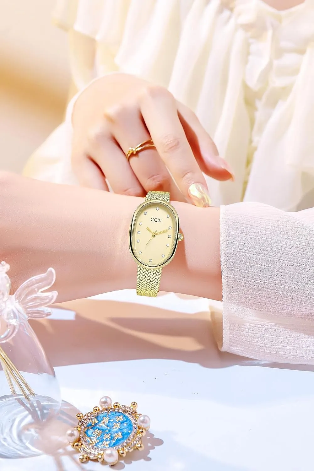 Diamond Oval Women Watches Stainless Steel Mesh Strap Analog Waterproof Dress Watch for Women submit vaguest racket genetic reddish Ladies MASTOP Luxury 