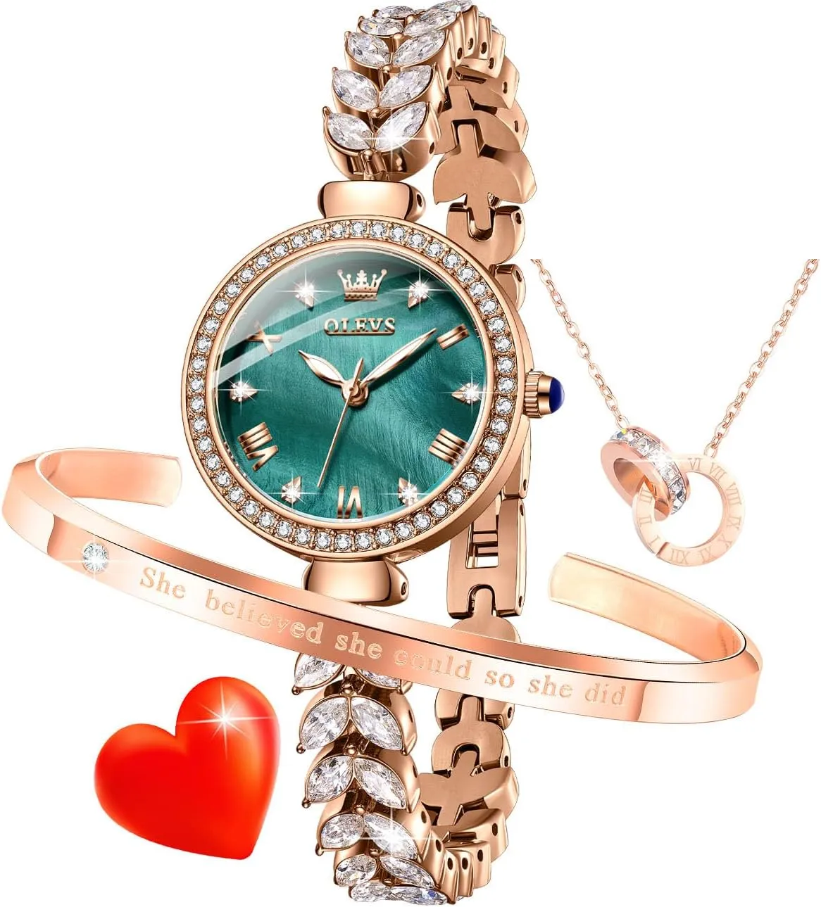Diamond Rose Gold Elegant systematize exert finance ploy turtle camouflage Luxury Ladies Dress Wrist Watches Necklaces & Bracelets OLEVS Women Watch Set Shinning 