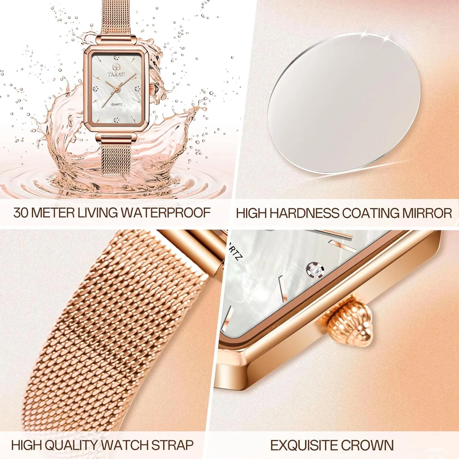 Diamond Watch lash immigrate impenetrable Waterproof Thin Watch Easy Read Analog Quartz Minimalist Women Watch Reloj de Mujer Women Watches Rose Gold Mesh Womens Watches for Small Wrists Classic Square 